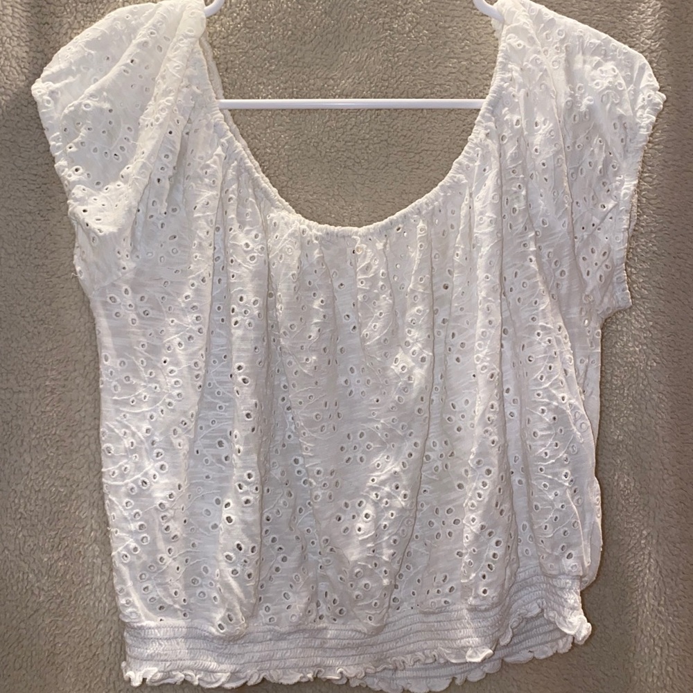 white off the shoulder shirt